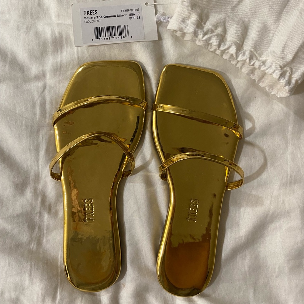 TKEES Square Toe Gemma Mirror Women's Gold Sandals
